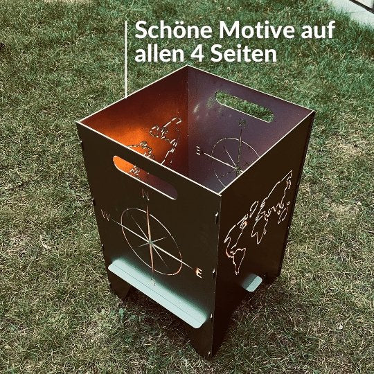 50cm Feuertonne "Kompass & Weltkarte" - Feuertonnen Bertling®