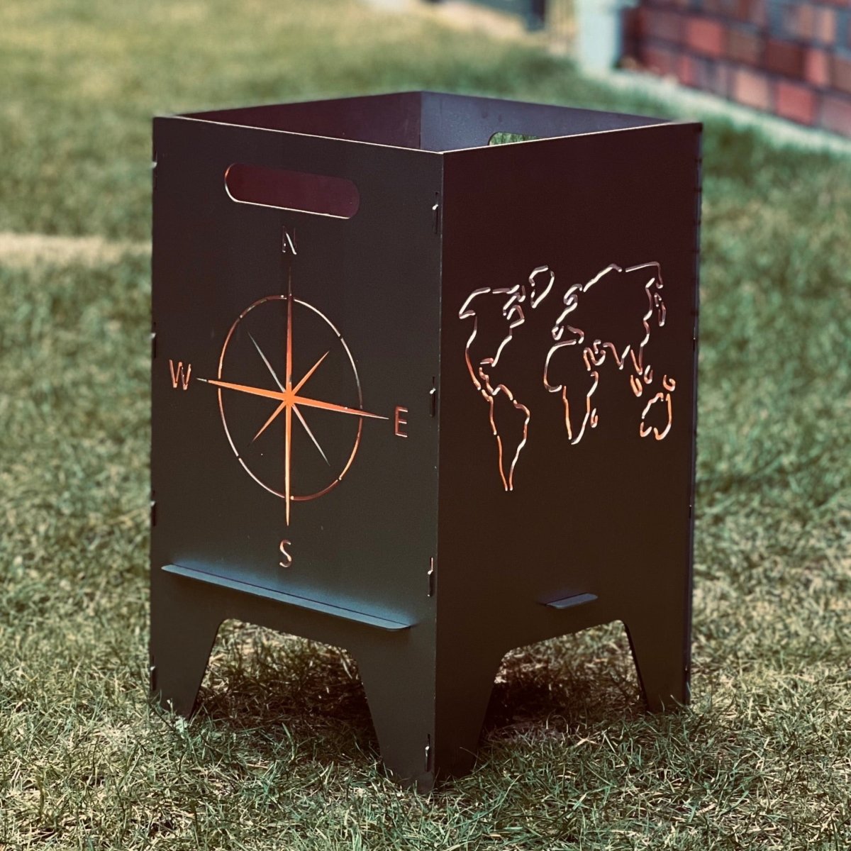 50cm Feuertonne "Kompass & Weltkarte" - Feuertonnen Bertling®